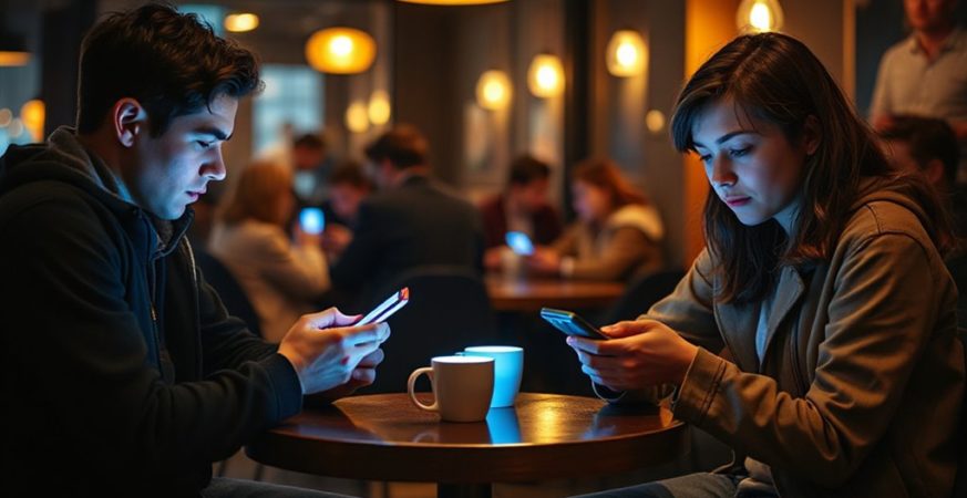 connected online lonely together